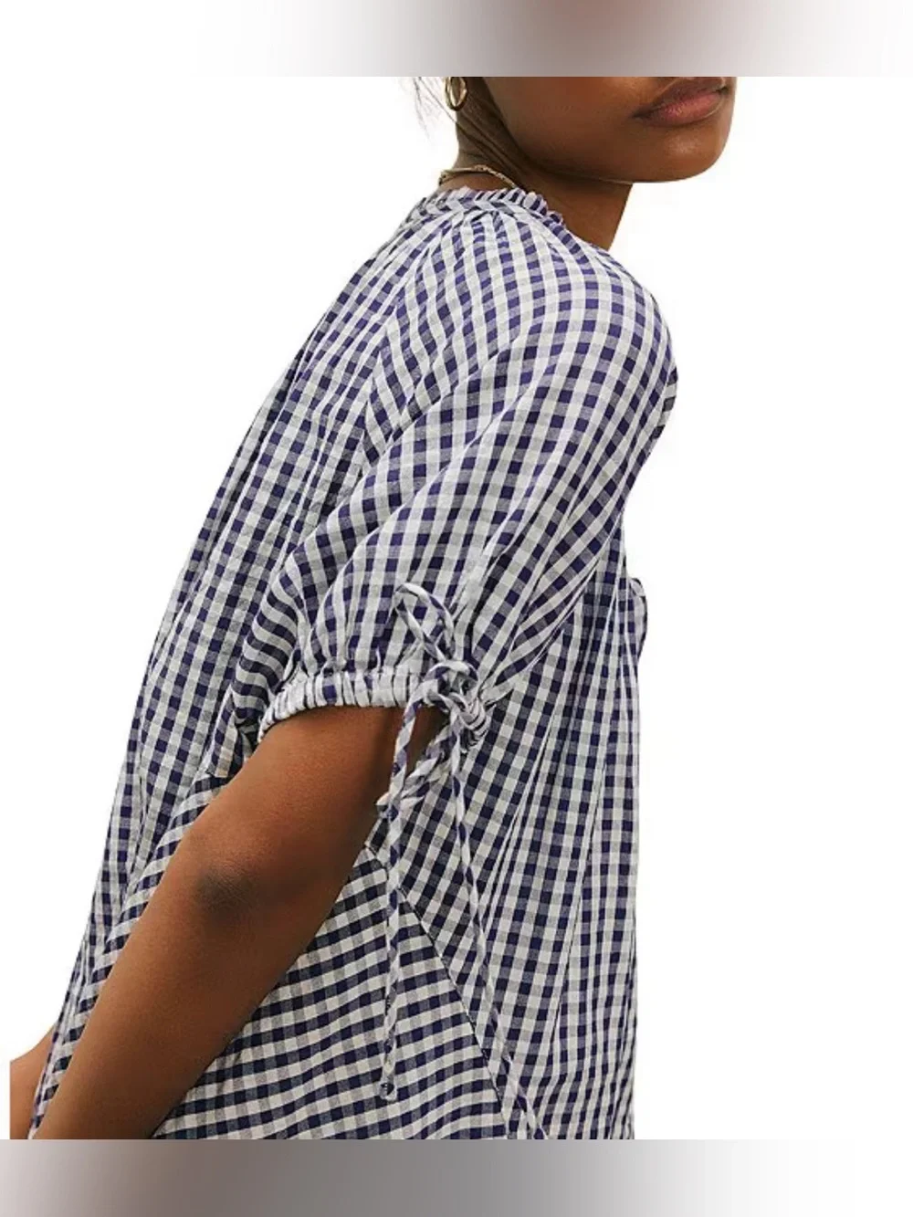 Farley Gingham Split V-Neck Short Sleeve Tunic - S